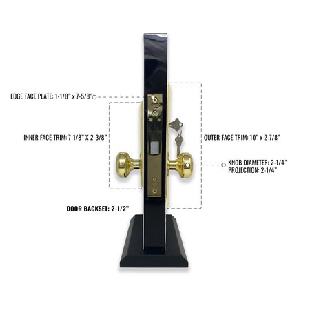 Premier Lock Brass Vestibule Mortise Entry Right Hand Lock Set with 2.5 in. Backset and 2 SC1 Keys MR01R